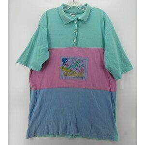 VINTAGE Mistral Shirt Large Polo Surfer Art Pastel Skater 80s 90s *